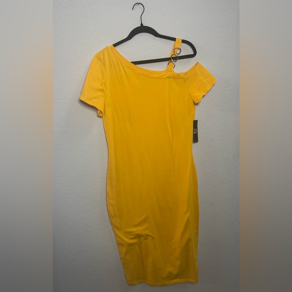 New York & Company Yellow Asymmetrical Bodycon Dress